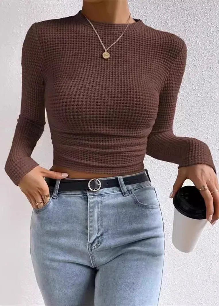 Versatile Apricot O-neck Slim Fit Cotton T Shirt Spring