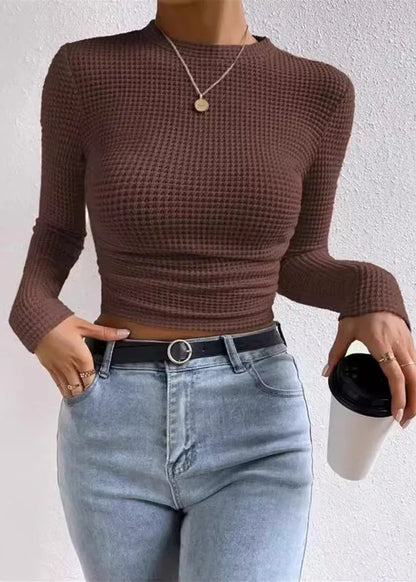 Versatile Apricot O-neck Slim Fit Cotton T Shirt Spring