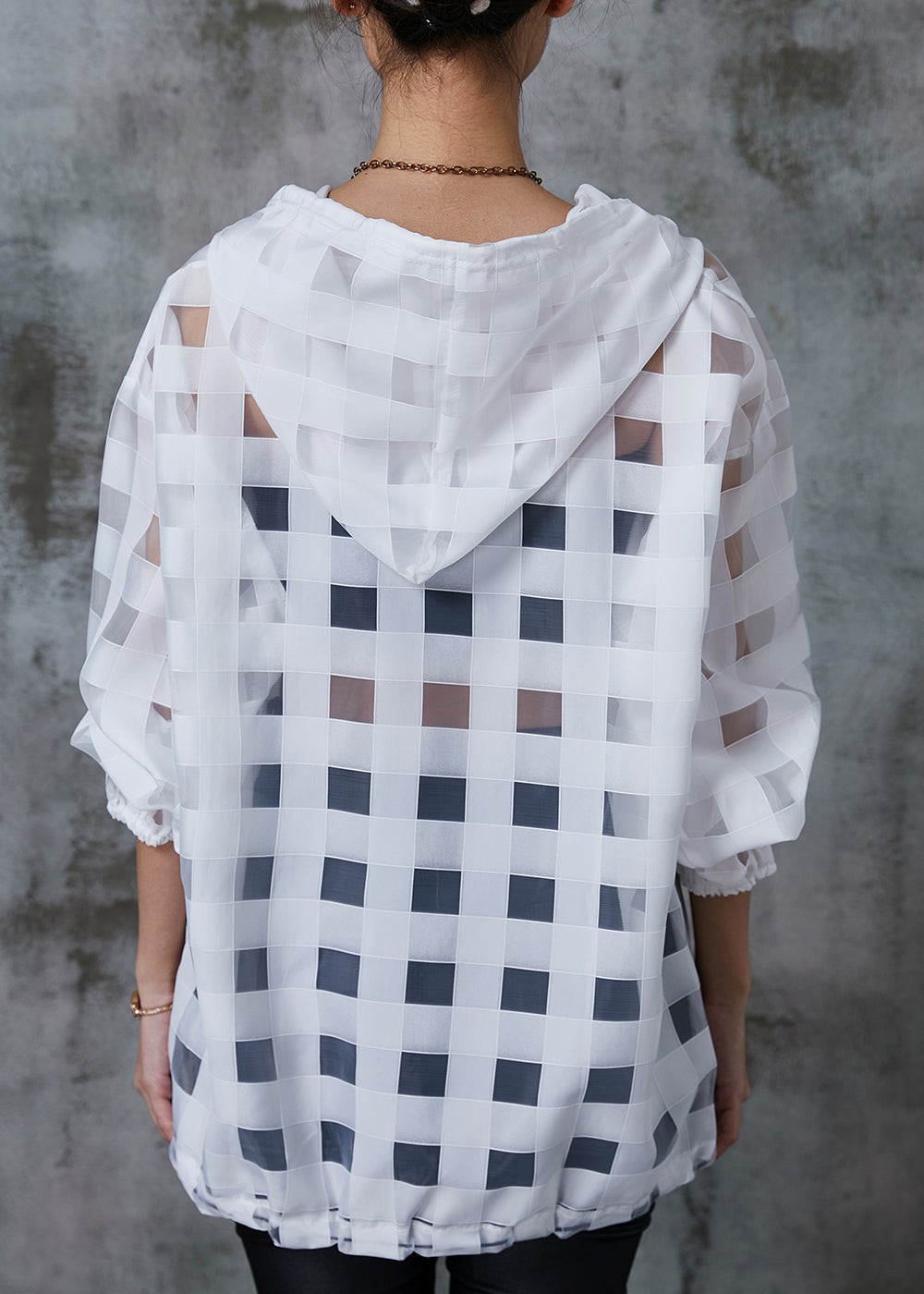 Art White Hooded Hollow Out Tulle Upf 50+ Sweatshirts Top Summer
