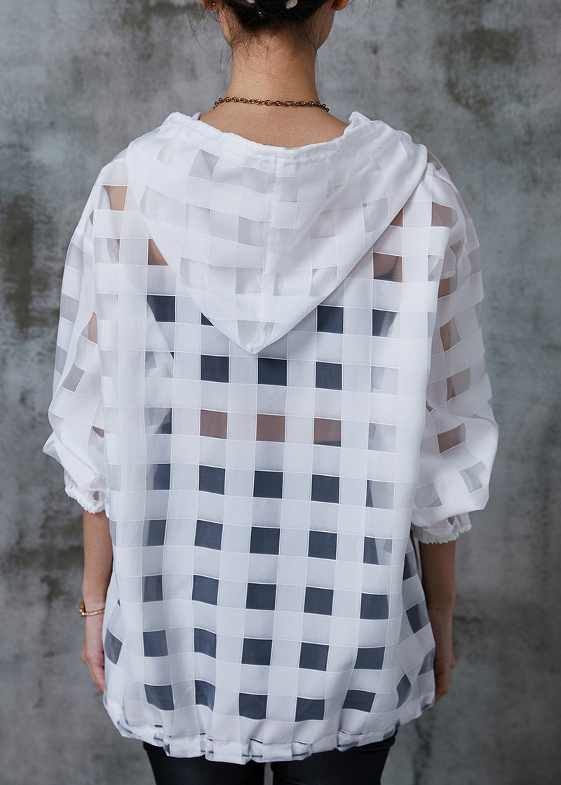 Art White Hooded Hollow Out Tulle Upf 50+ Sweatshirts Top Summer