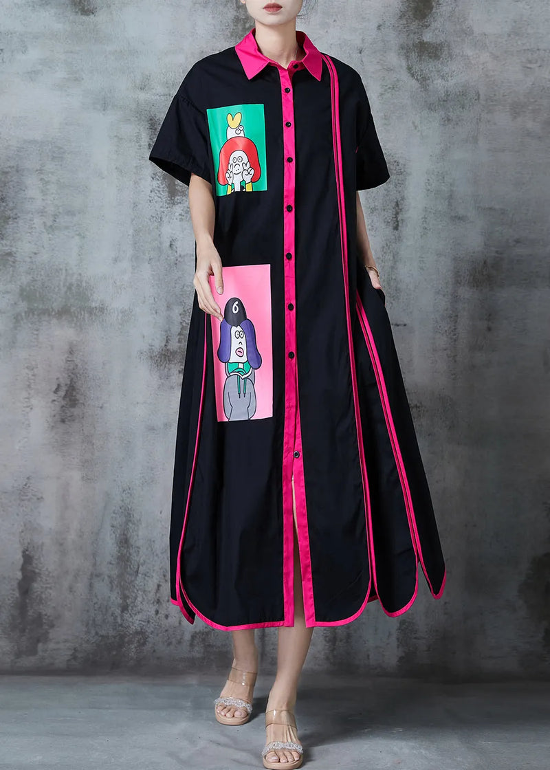 Black Applique Patchwork Cotton Vacation Dresses Summer