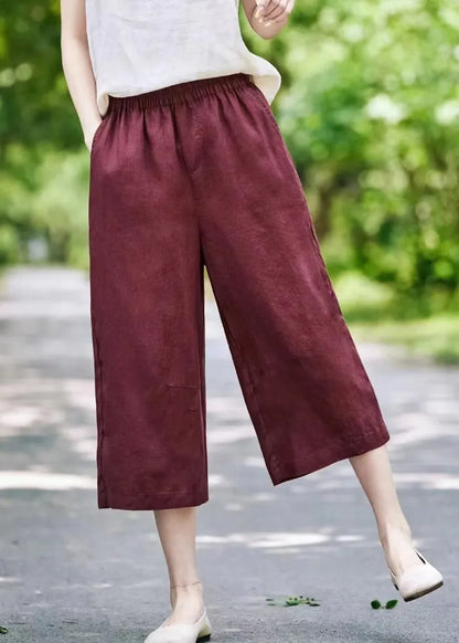 Mulberry Pockets Elastic Waist Linen Crop Pants Summer