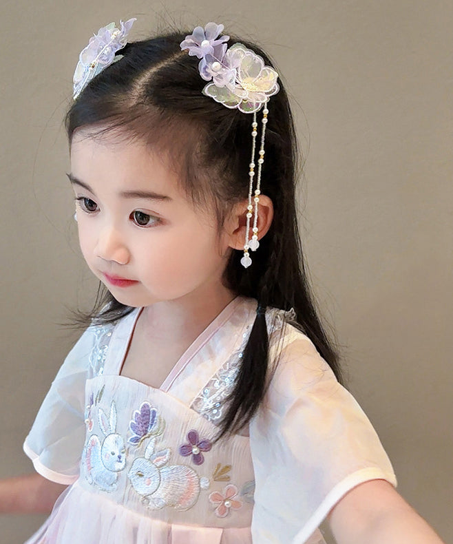 Purple Alloy Butterfly Lotus Pearl Tassel Hairpin