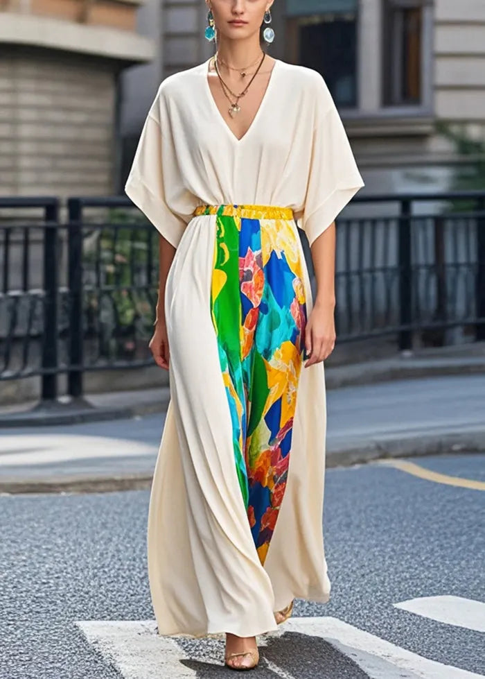 Apricot Cinched Patchwork Chiffon Party Dress Summer