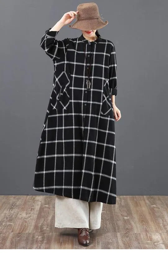 A Linen Cotton Plaid Shirt Dresses