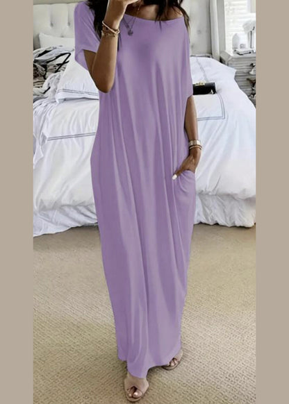 Simple White Slash Neck Cotton Long Dress Batwing Sleeve