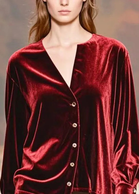 Mulberry Asymmetrical Design Silk Velour Shirt Fall