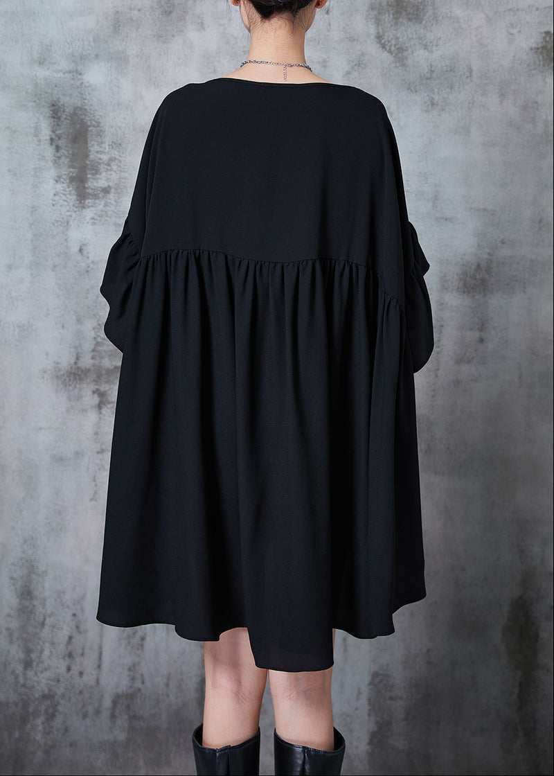 Black Oversized Low High Design Chiffon Tops Summer