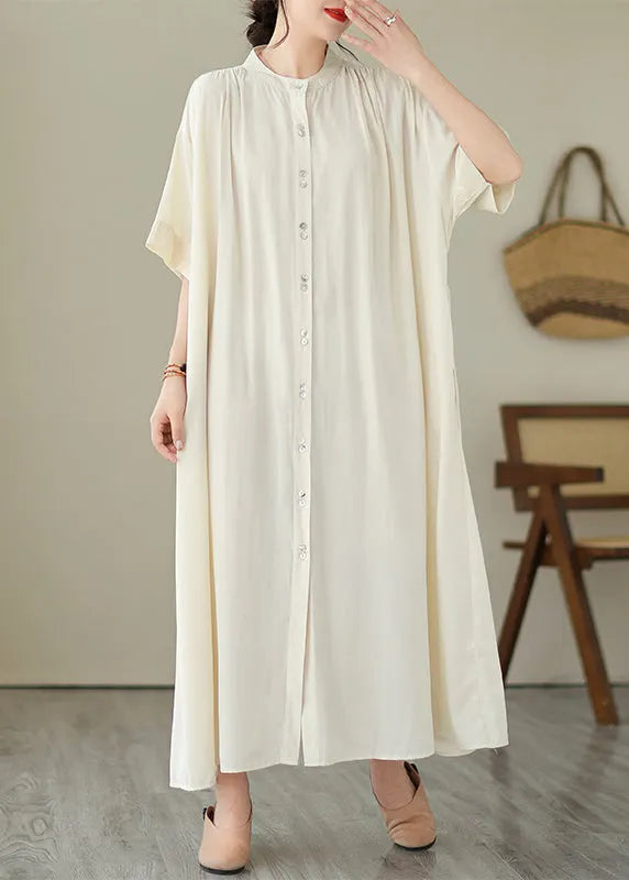 Apricot Tie Waist Long Dress Short Sleeve