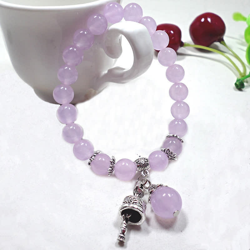 Buddha Stones Crystal Chalcedony Stone Energy Beaded Bell Charm Bracelet