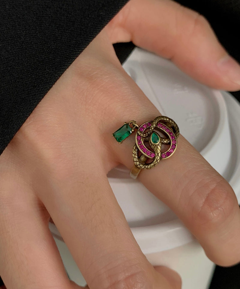Colorblock Ancient Gold Zircon Small Snake Open Rings