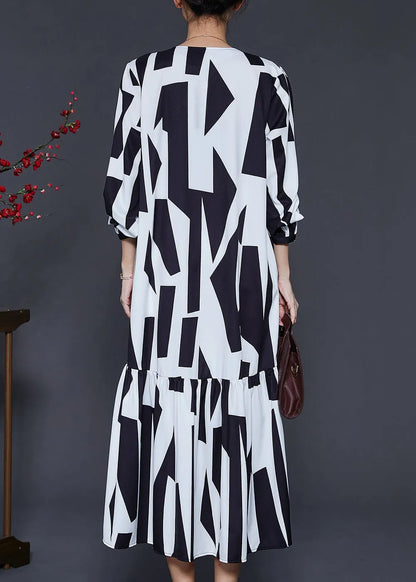 White Oversized Print Chiffon Dresses Spring
