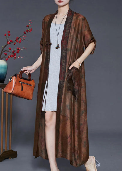 Brown Tasseled Tie Dye Silk Cardigans Summer