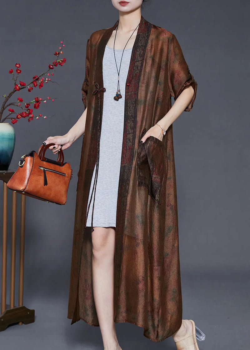 Brown Tasseled Tie Dye Silk Cardigans Summer