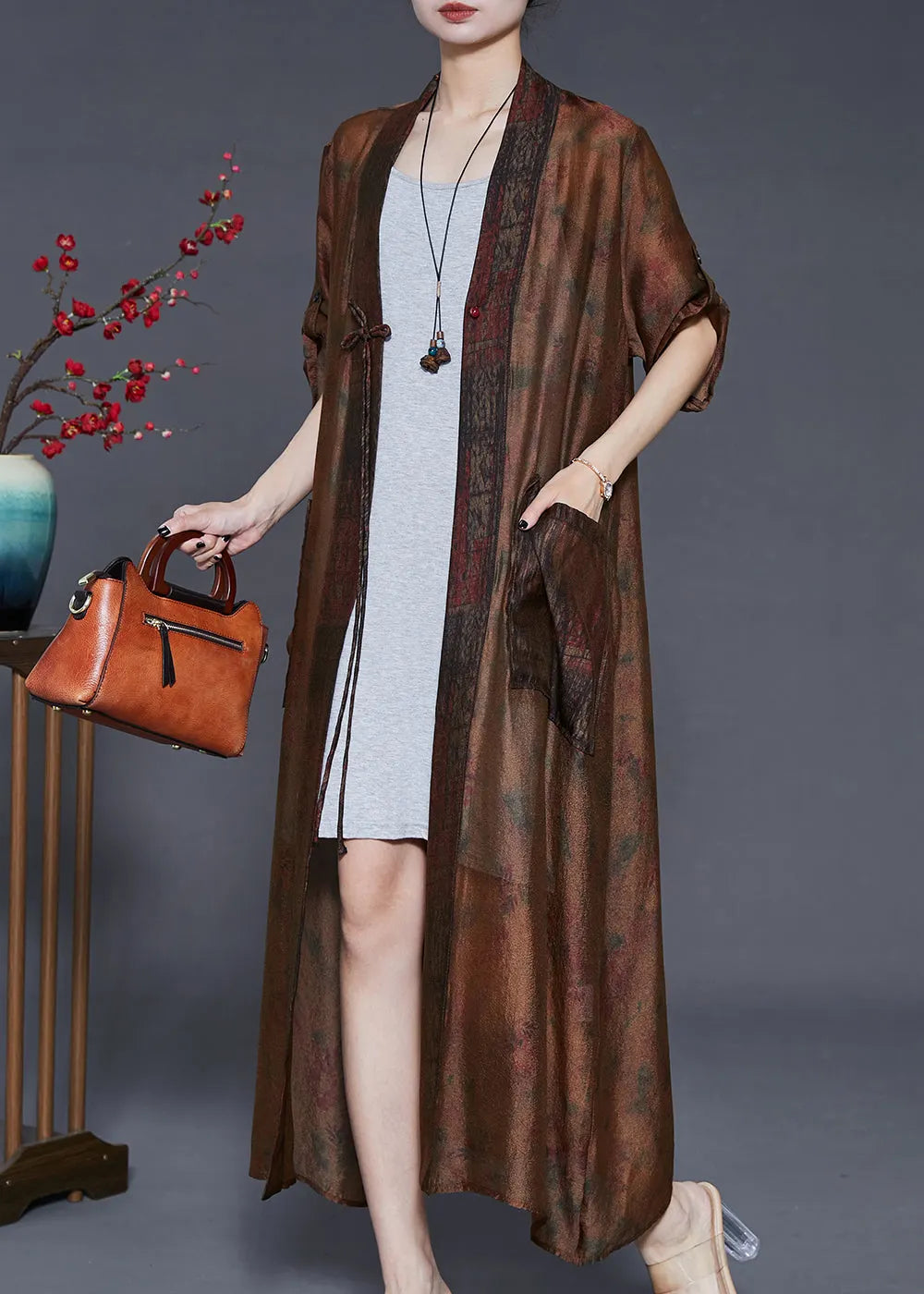 Brown Tasseled Tie Dye Silk Cardigans Summer