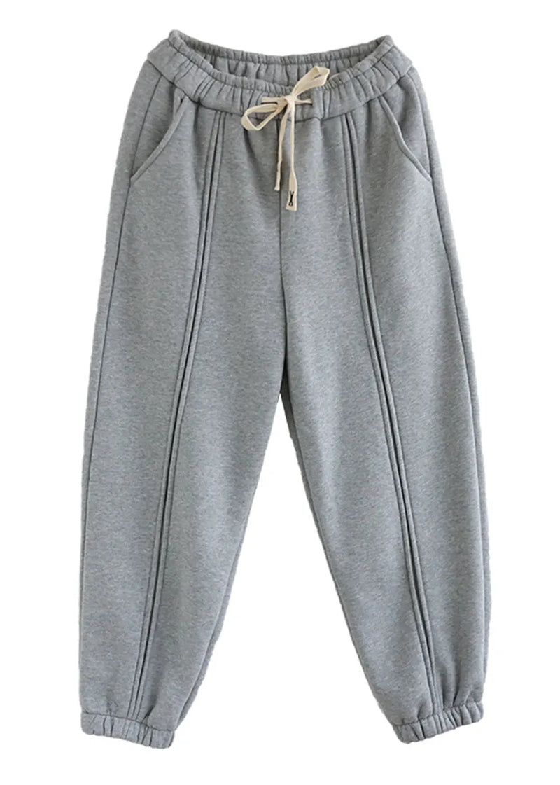 Grey Patchwork Warm Fleece Sweatshirt Pants Spring
