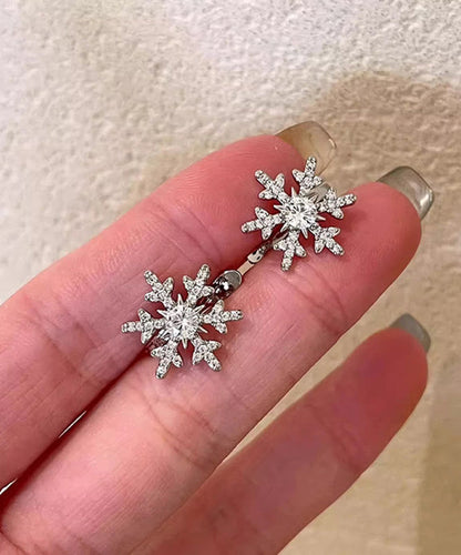 Silk Copper Platinum Plating Zircon Snowflake Stud Earrings