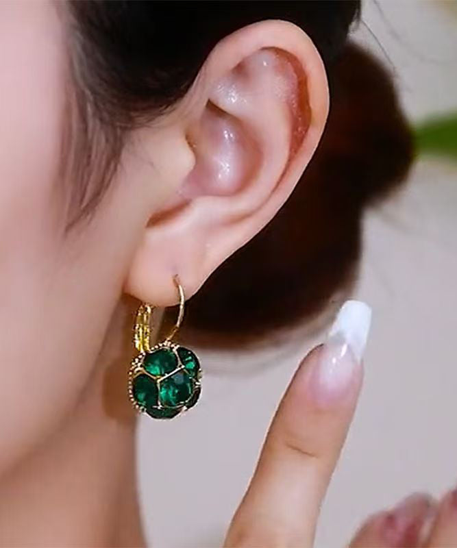 Green Copper Alloy Zircon Crystal Drop Earrings