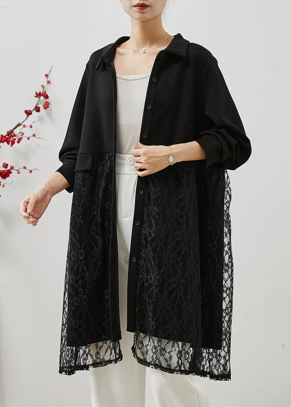 Black Peter Pan Collar Patchwork Lace Dress Fall