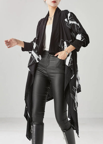 Diy Black Asymmetrical Print Cotton Cardigans Fall