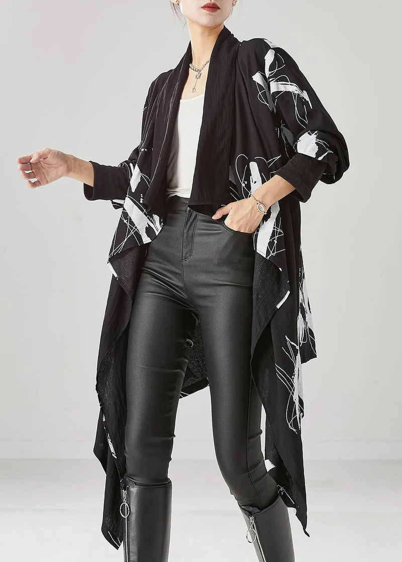 Diy Black Asymmetrical Print Cotton Cardigans Fall