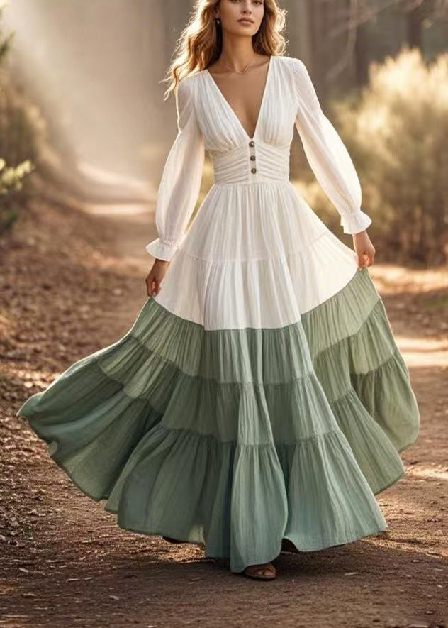 White Cinched Patchwork Exra Large Hem Party Dress Spring