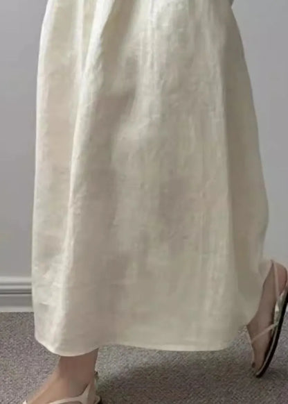 New Beige Pockets High Waist Cotton Skirts Summer