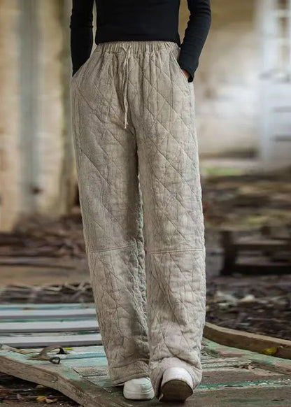 Oatmeal Plaid Tie Dye Pockets Cotton Filled Straight Pants