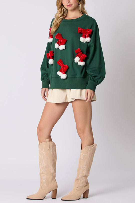 Christmas Bow Decorated Casual Long-Sleeve Sweatshirt