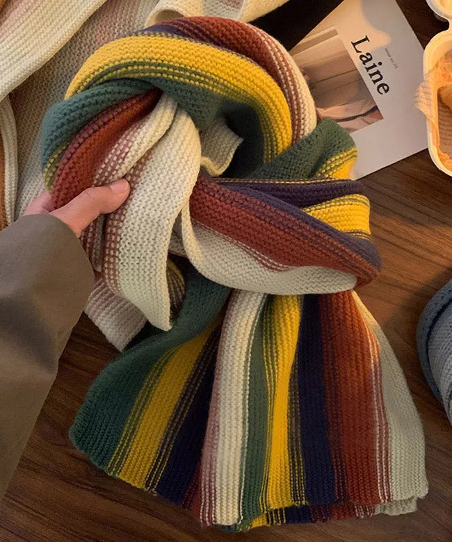 Korean Rainbow Striped Thick Warm Knitted Scarf