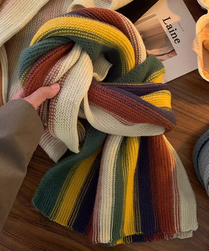 Korean Rainbow Striped Thick Warm Knitted Scarf