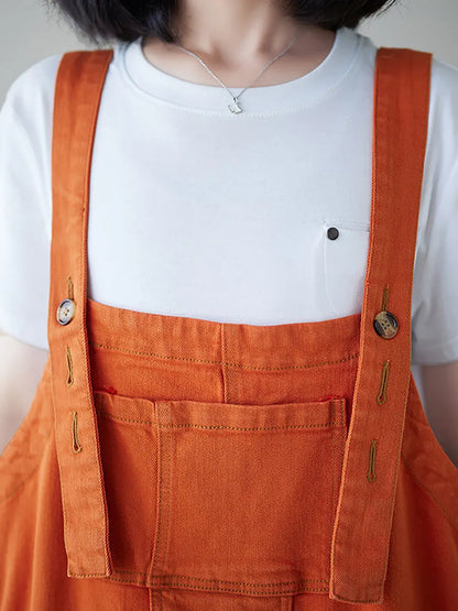 Spliced Washed Denim Loose Jumpsuits