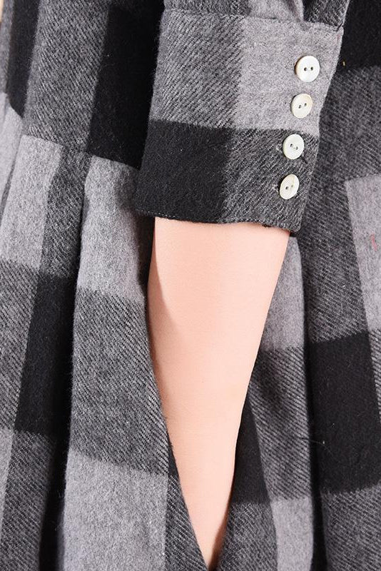 -fall Plaid Fold Patchwork Cotton Dress