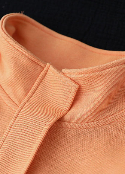 Modern Orange Stand Collar Pockets Zip Up Pullover Sweatshirt Long Sleeve