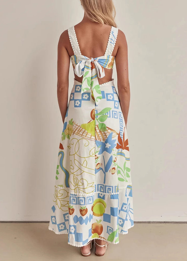 European and American Vacation Style Printed Spaghetti Strap Dress