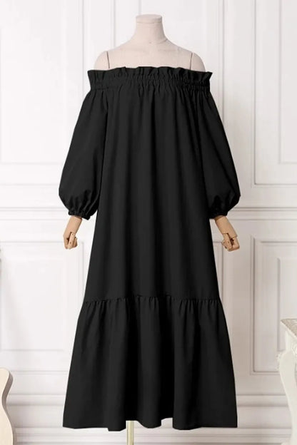Patchwork Off the Shoulder a Line Dresses(3 Colors)