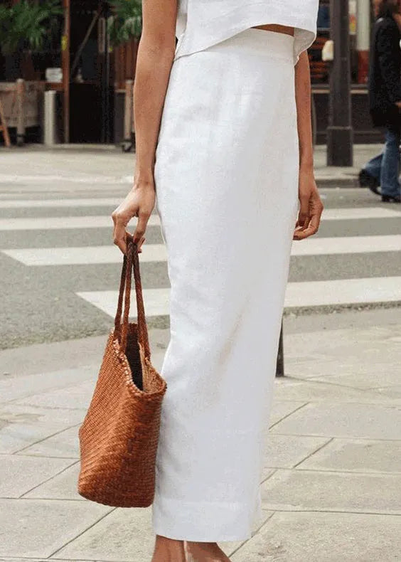 Simple White After Open High Waist Linen Skirts Summer