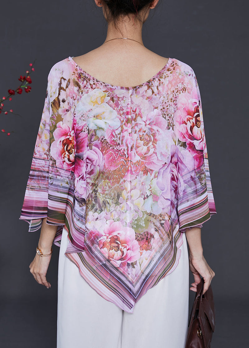 Stylish Pink Asymmetrical Chiffon Tops Summer