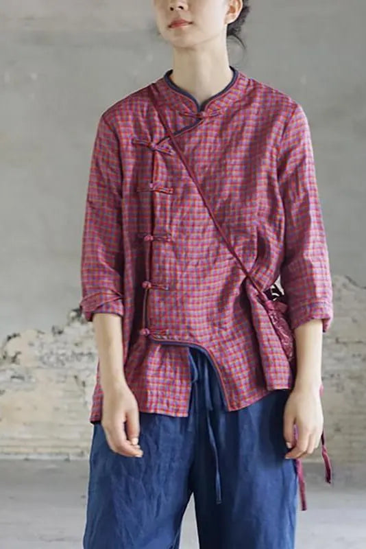 Limited Stock- Retro Plaid 100% Linen Shirt