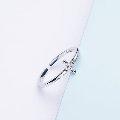 Mini Diamonds Cross Ring - (adjustable)