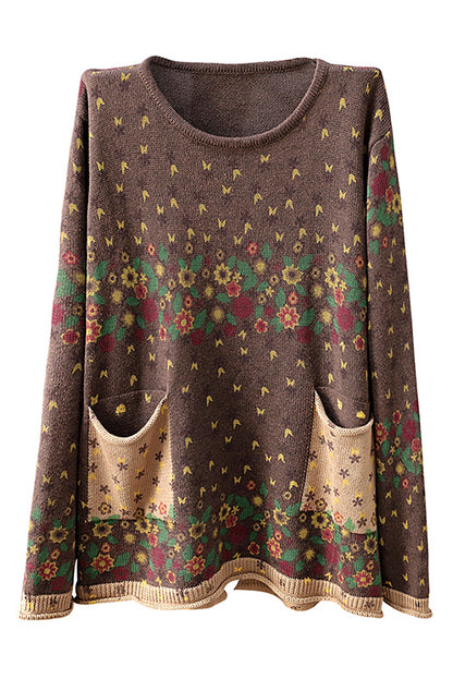 Fall Print Sweater Loose Round Neck Sweater