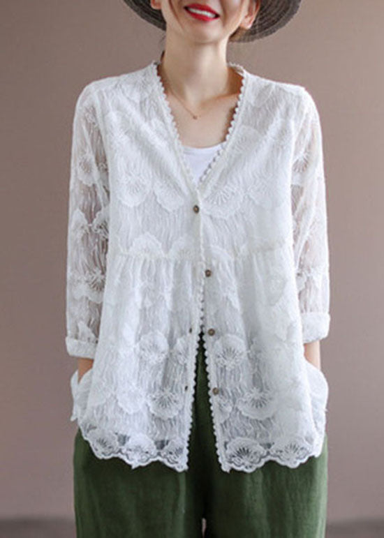 Red Patchwork Lace Loose Coat Embroidered Long Sleeve
