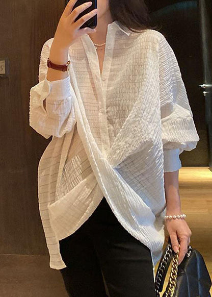 White Peter Pan Collar Plaid Cross Connection Shirts Full