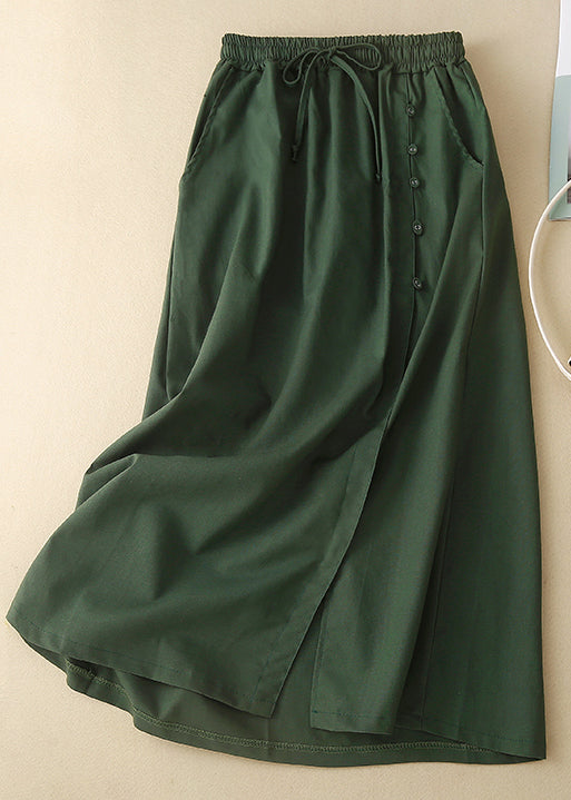Yellow Front Open Elastic Waist Cotton Skirts Summer