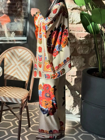 Fun Unique Printed Button Up Oversized Blouse