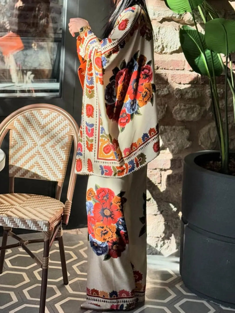 Fun Unique Printed Button Up Oversized Blouse
