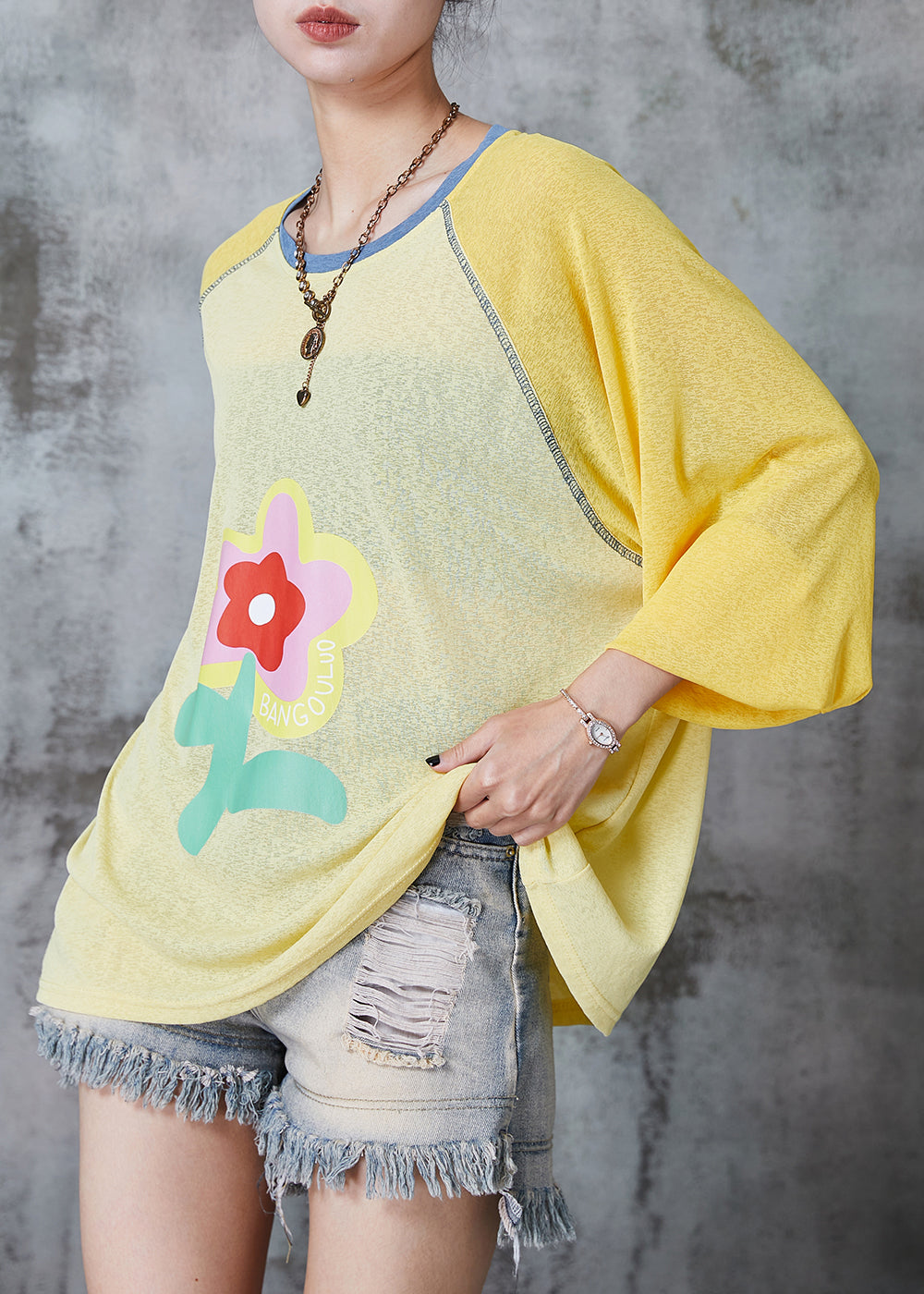 Modern Yellow Oversized Cotton Blouse Top Summer