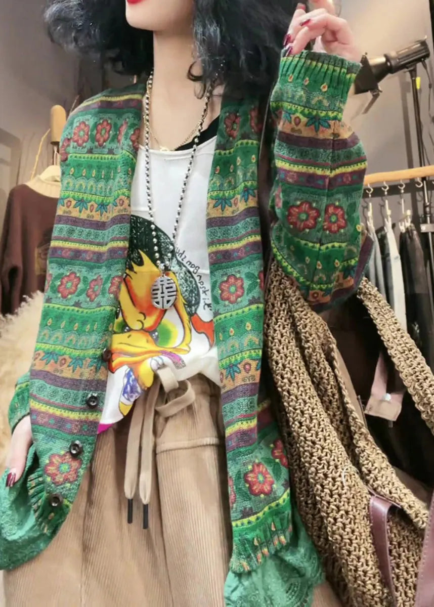 Green V Neck Cozy Knit Cardigan Fall