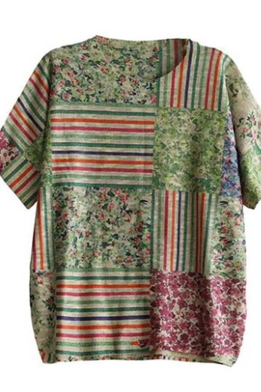Cotton Knitted Stitching Short Sleeve T-shirt