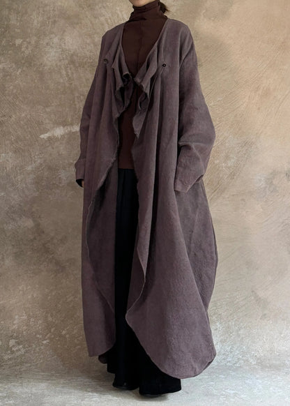 Dark Purple Pockets Patchwork Wear on Both Sides Trench Coats Long Sleeve